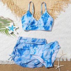 Girl's Three-Piece Bikini Swimsuit with Skirt, Age 7-14