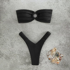 LuxLife Women's Bandeau Brazillian Micro Thong Two-Piece Bikini Swimsuit