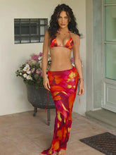 Sexikinis Tropical Vibe Women's Three-Piece Swimsuit with long Skirt Cover-Up