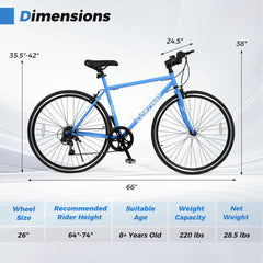 26 Inch Mountain Bike Adjustable with 6-Speed and All-Terrain Wheels