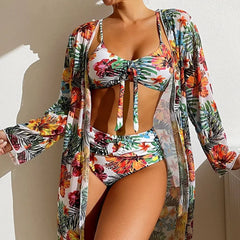 LuxLife Tropic Vibes Women's High Waist Three-Piece Bikini Swimsuit Set