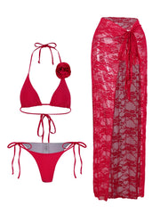 Sexikinis Yelia Women's Three-Piece Bikini Swimsuit with Long Skirt Cover-Up
