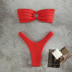 LuxLife Women's Bandeau Brazillian Micro Thong Two-Piece Bikini Swimsuit