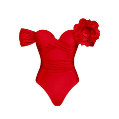 Women's 3D Flower One-Piece or Bikini Swimsuit with Optional Long Cover-Up
