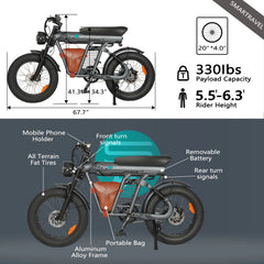 HEZZO 1200W Electric Bike - 48V Lithium Battery, Over 50km/h Speed