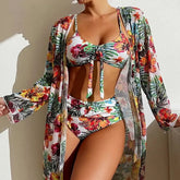 LuxLife Tropic Vibes Women's High Waist Three-Piece Bikini Swimsuit Set