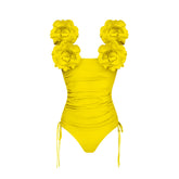 Women's 3D Flower One-Piece or Bikini Swimsuit with Optional Long Cover-Up