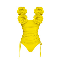 Women's 3D Flower One-Piece or Bikini Swimsuit with Optional Long Cover-Up