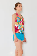 Women's Two-Piece Tankini Swimsuit with Boy Shorts - Hibiscus