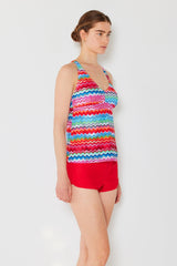 Women's Two-Piece Tankini Swimsuit with Boy Shorts - Zigzag Red