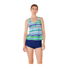 Women's Two-Piece Tankini Swimsuit with Boy Shorts - Zigzag Blue