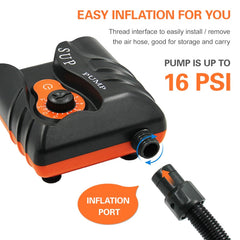 16 PSI, 95L/min SUP Surf Paddle Board Canoe Inflatable Boat Car Bike High Pressure Car 12V Electric Air Pump with 6 Connectors