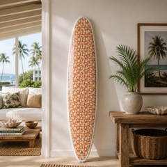 The Tangerine Tropics Print – Floral Surfboard Wall Art