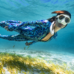 Slipins Swimwear | Green Abalone - Front Zippered Diveskin