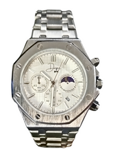 Dapper Watches Men's Silver Stainless Steel ChronoLunar Watch - White Dial - 30m