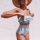 Sexikinis Vintage Striped/Ruffled Women's High-Waisted Two-Piece Bikini Swimsuit