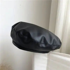Women's Large PU Leather Beret Hat
