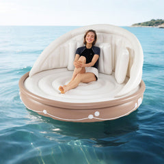 LuxuryLifeWay Costway Inflatable Canopy Island Tanning Pool Lounger Float with Retractable Canopy