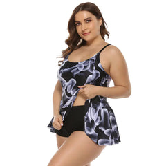 Women's Plus Size Two-Piece Tankini Swimsuit with Swim Shorts