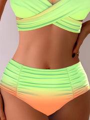 Women's Cross Gather High Waist Two-Piece Bikini Swimsuit