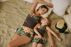 Women's One-Piece Swim Dress with Boy Shorts - Aloha Brown