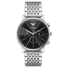 Emporio Armani Men's Minimalist - Black Dial, Silver Bracelet - 50m