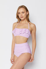 Women's High Waist Two-Piece Bikini Swimsuit - Thin Stripe Pink