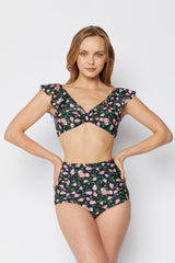 Women's High Waist Two-Piece Bikini Swimsuit - Rose Black