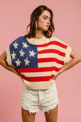 Women's Star Patches American Flag Sleeveless Sweater