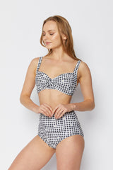 Women's High Waist Two-Piece Bandeau Bikini Swimsuit - Black Gingham Daisy