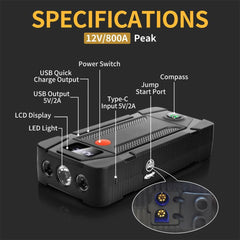Car Emergency Start Power Supply, Large Capacity, LCD Screen