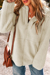 Women's Fleece Zip Up Drawstring Hooded Pocketed Jacket