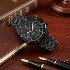 Dapper Watches Men's All Black Stainless Steel ChronoLunar Watch - 30m