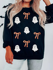 HALLOWEEN Women's Ghost & Bow Sequin Drop Shoulder Sweatshirt