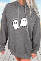 HALLOWEEN Women's Cute Ghost Print Mineral Wash Oversize Hoodie