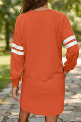 AUTUMN Women's Leopard Print Pumpkin Graphic Varsity Striped Long Sleeve Tunic Dress
