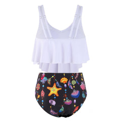 Women's Sporty Plus Size Pleated High Waist Tankini Swimsuit