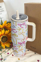 White Bow Print Stainless Steel Tumbler