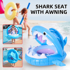 Inflatable Shark Swimming Ring For Kids with Awning