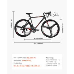 14 Speed Road Bike with 700C Wheels, Lightweight Aluminum Alloy Frame, Drop Bar, and Disc Brakes
