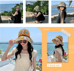 Berry Charmz Women's Straw Floral Woven Bucket Hat