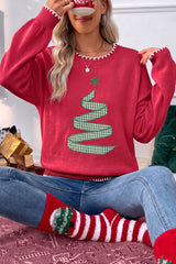 Women's Stitched Detail Christmas Tree Holiday Casual Sweater