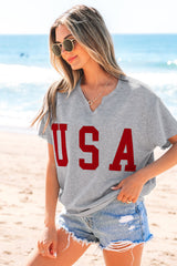 Women's USA Patch Notched Neck Loose Tee
