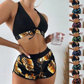 Women's Leaf Print Bikini Swimsuit plus Shorts