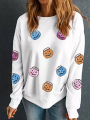 HALLOWEEN Women's Pumpkin Lantern Sequin Patched Sweatshirt