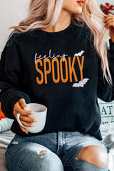 HALLOWEEN Women's 'Feeling Spooky' Embroidered Graphic Baggy Sweatshirt