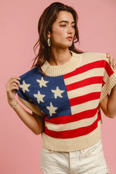Women's Star Patches American Flag Sleeveless Sweater