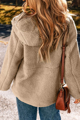 Women's Fleece Zip Up Drawstring Hooded Pocketed Jacket