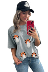 HALLOWEEN Women's Ghost Print Short Sleeve Loose Fit T-Shirt