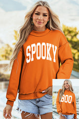 HALLOWEEN Women's 'SPOOKY/BOO' Double Sided Print/Reversible Mock Neck Sweatshirt